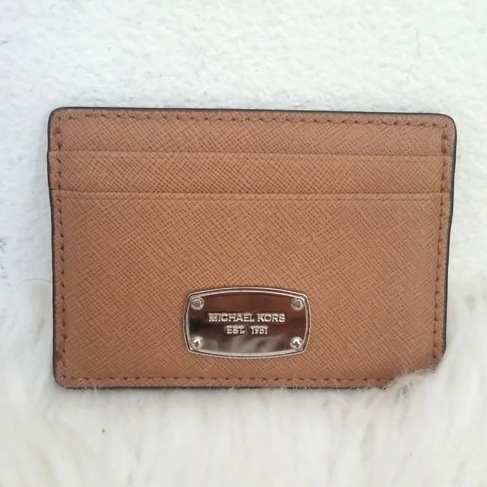 MICHAEL MICHAEL KORS Jet Set Card Holder Saffiano Leather Tan - Picture 2 of 5